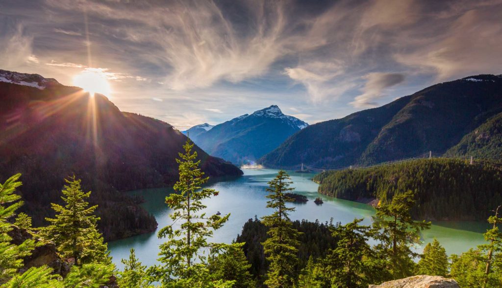 Beautiful Diablo Lake is a reservoir in the North Cascade mountains of northern Washington state